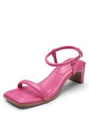 New Sz 7 square toe pink cable straps heels sandals